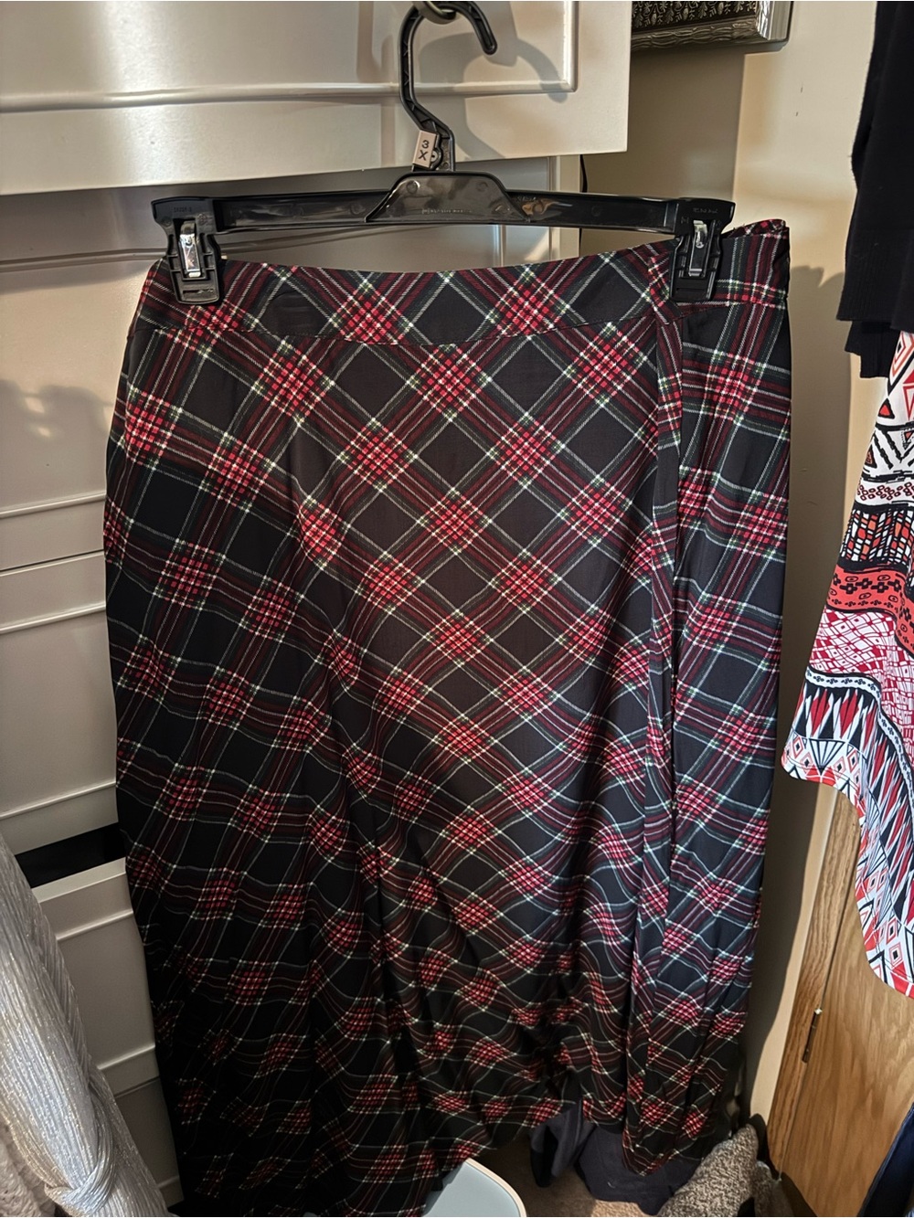 Plaid Midi Skirt in Black and Red - Women's
